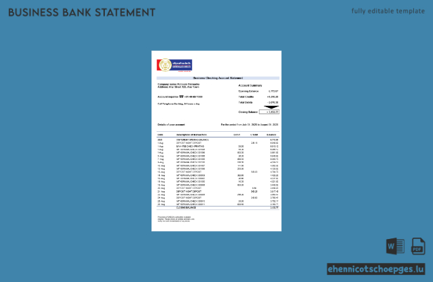Beispiel eines Kontoauszugs der RBB Smart Business Bank (Word- und PDF-Format)